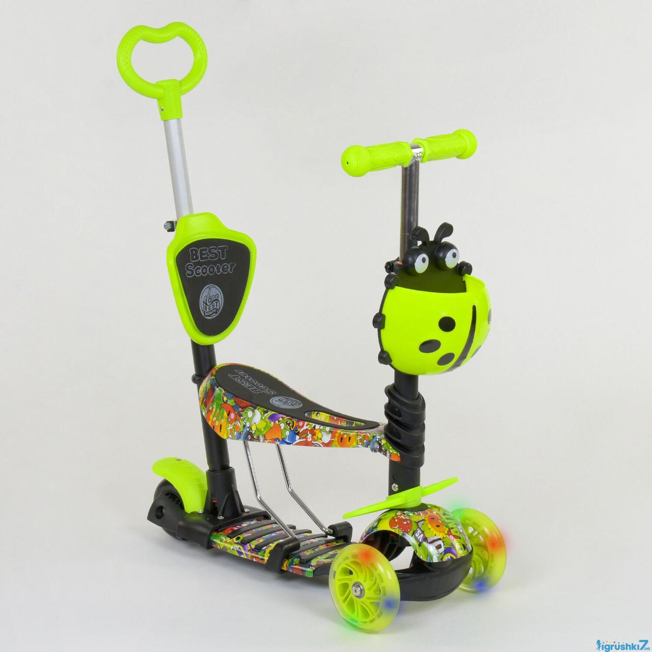 Самокат 5 в 1 триколісний 55945 Best Scooter Сонечко абстракція салатовий, фото 1