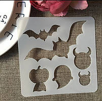 Трафарет Хелловін Кажани 13 на 13 см сірий