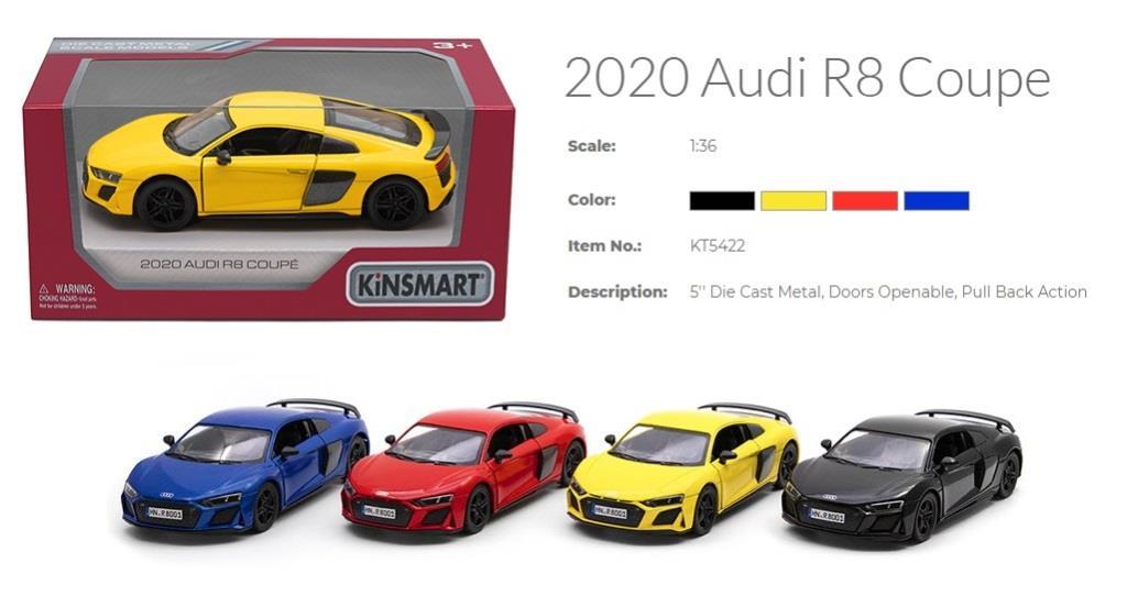Дитяча колекційна машинка Kinsmart Audi R8 Coupe KT5422W металева інерційна відчиняються двері іграшка