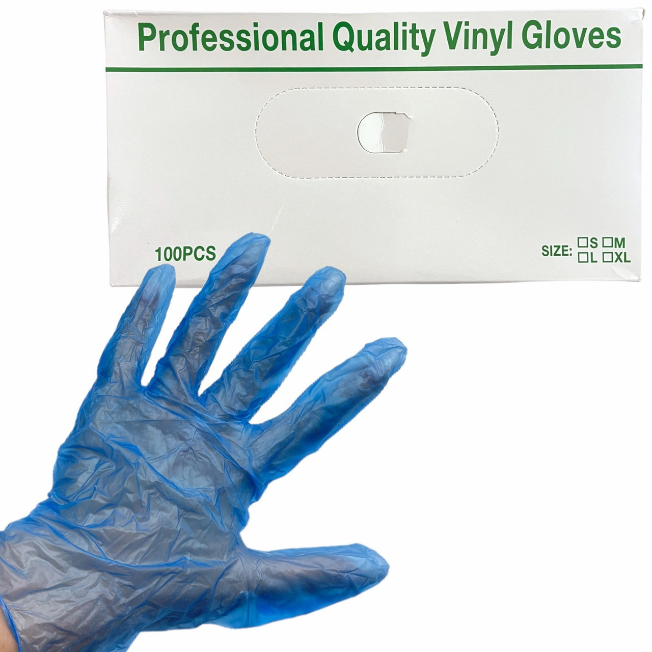 Одноразові блакитні опудренниє вінілові рукавички Professional Quality Vinil Gloves, 100шт./уп. (Розмір L)