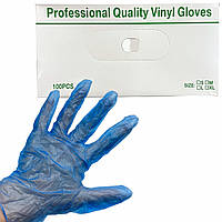 Одноразовые голубые опудренные виниловые перчатки Professional Quality Vinil Gloves, 100шт./уп. (Размер - L)