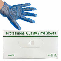 Одноразовые голубые опудренные виниловые перчатки Professional Quality Vinil Gloves, 100шт./уп. (Размер - L)