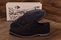 Мужские классические модельные туфли из натуральной замши VanKristi черные, стильная офисная мужская обувь