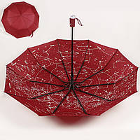 Зонт женский складной бордовый полуавтомат с внутренним рисунком звездное небо Bellissimo