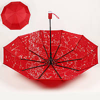 Зонт женский складной красный полуавтомат с внутренним рисунком звездное небо Bellissimo