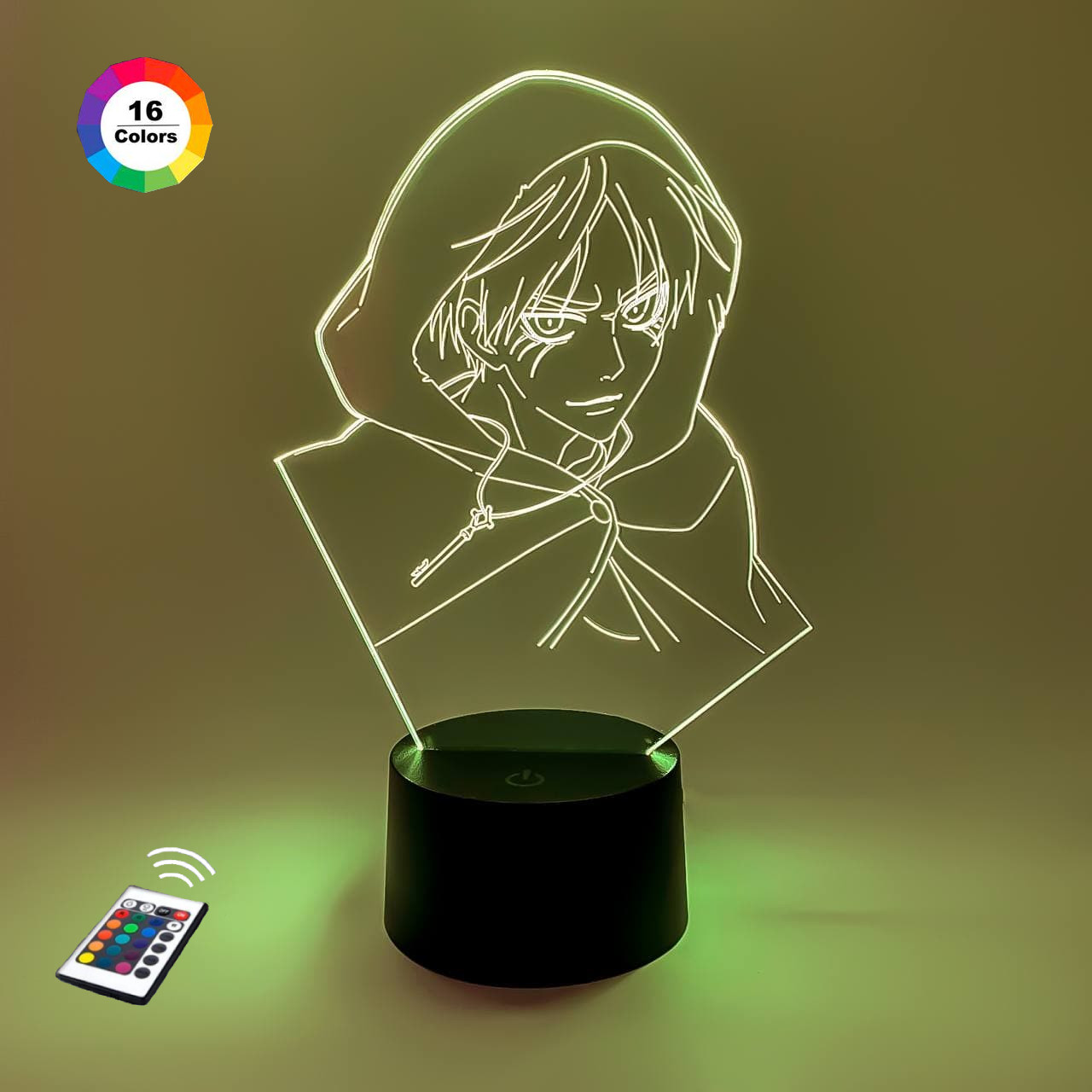 3D нічник "Ерен Єгер" (ВОЛІЧНЕ ЗОБРАЖЕННЯ)+ пульт ДК + мережевий адаптер + батарейки (3ААА) 3DTOYSLAMP