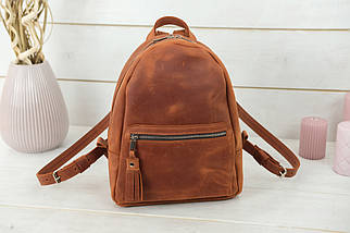 Жіночий шкіряний рюкзак Лімбо, розмір міні, натуральна Вінтажна шкіра колір коричневый, відтінок Коньяк, фото 2