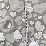 Тканина бязь хб для постільної білизни сердечка на сірому тлі, ширина 220 см, фото 3