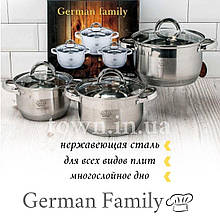 Набір каструль з нержавіючої сталі German Family GF-2027 Каструлі з кришками Набір кухонного посуду