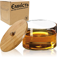 Ємність для меду | скляна банка з бамбуковою кришкою 700мл | SNT