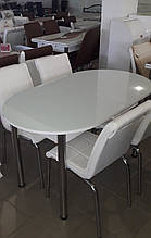 Розкладний білий обідній кухонний комплект овальний стіл і стільці "Без малюнка" ДСП гартоване скло 75*130 Лотос-М