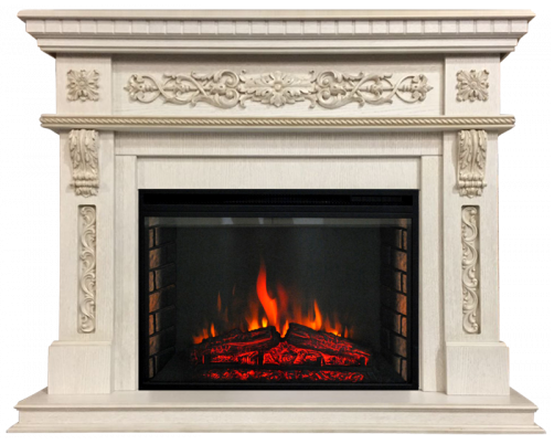 Підлоговий каминокомплект Fireplace Флоренція Білий дуб ефект живого вогню зі звуком і обігрівом