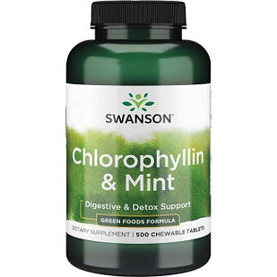 Swanson Chlorophyllin & Mint хлорофіл і м'ята, жувальні таблетки 500 таб