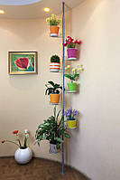 Подставка для цветов BeStand "ЛИАНА" распорка пол потолок, с подвижными корзинками Ф 17 см, цвет белый