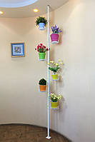 Підставка для квітів BeStand "ЛІАНА МІНІ" розпорка підлога стеля, з рухомими кошикамии Ф 17 см, колір білий