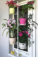 Підставка для квітів BeStand «СТАНДАРТ» Розпорка віконна (з рухомими кошиками Ф17 см), колір білий
