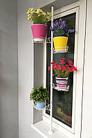 Підставка для квітів BeStand «МАКСІ» розпорка віконна (з рухомими кошиками Ф17 см), висота 180см...220см