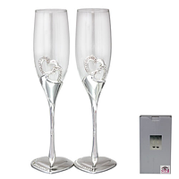 Набор свадебных бокалов для шампанского | 2 стеклянных бокала по 220мл | SNT "Два сердца"