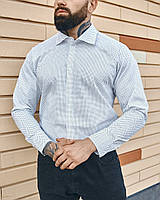 Рубашка мужская белая в крапинку с длинным рукавом классическая | Мужская рубашка с воротником белая