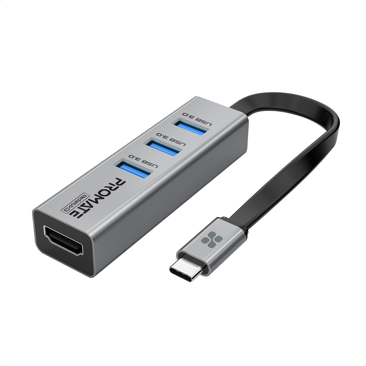USB-C хаб 4-в-1 Promate MediaHub-C3 HDMI/3xUSB 3.0 Grey (mediahub-c3.grey), фото 1