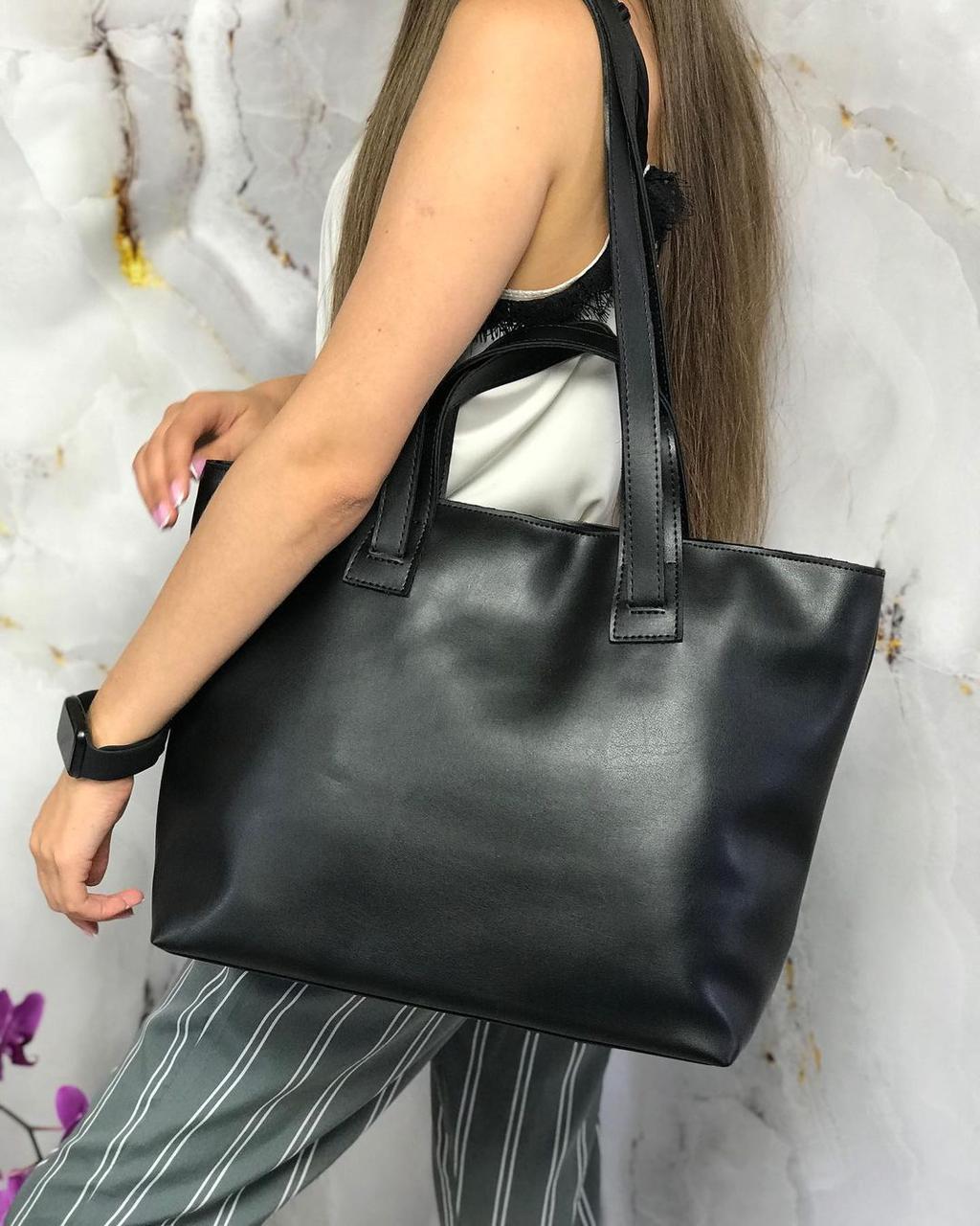 Жіноча сумка велика містка шоппер міська стильна чорна екошкіра