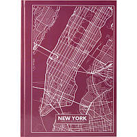 Книга записная Axent Maps New York 8422-543-A, A4, 210x295 мм, 96 листов, клетка, твердая обложка, роз.-кор.