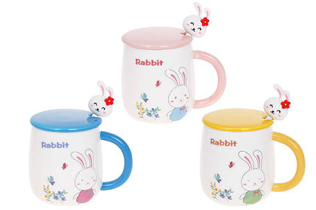 Милий заварник-чашка порцеляновий з кришкою і ложкою "Rabbit 430 мл 3 дизайни, рандомний вибір кольору (927-223), фото 2