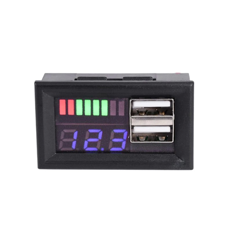 Вольтметр для авто (шкала цифра синій + вид батареї) + 2 USB для зарядки 2 Ампера
