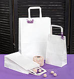 Білий паперовий подарунковий крафт пакет з плоскими ручками 150*90*240 мм пакувальний, фото 3