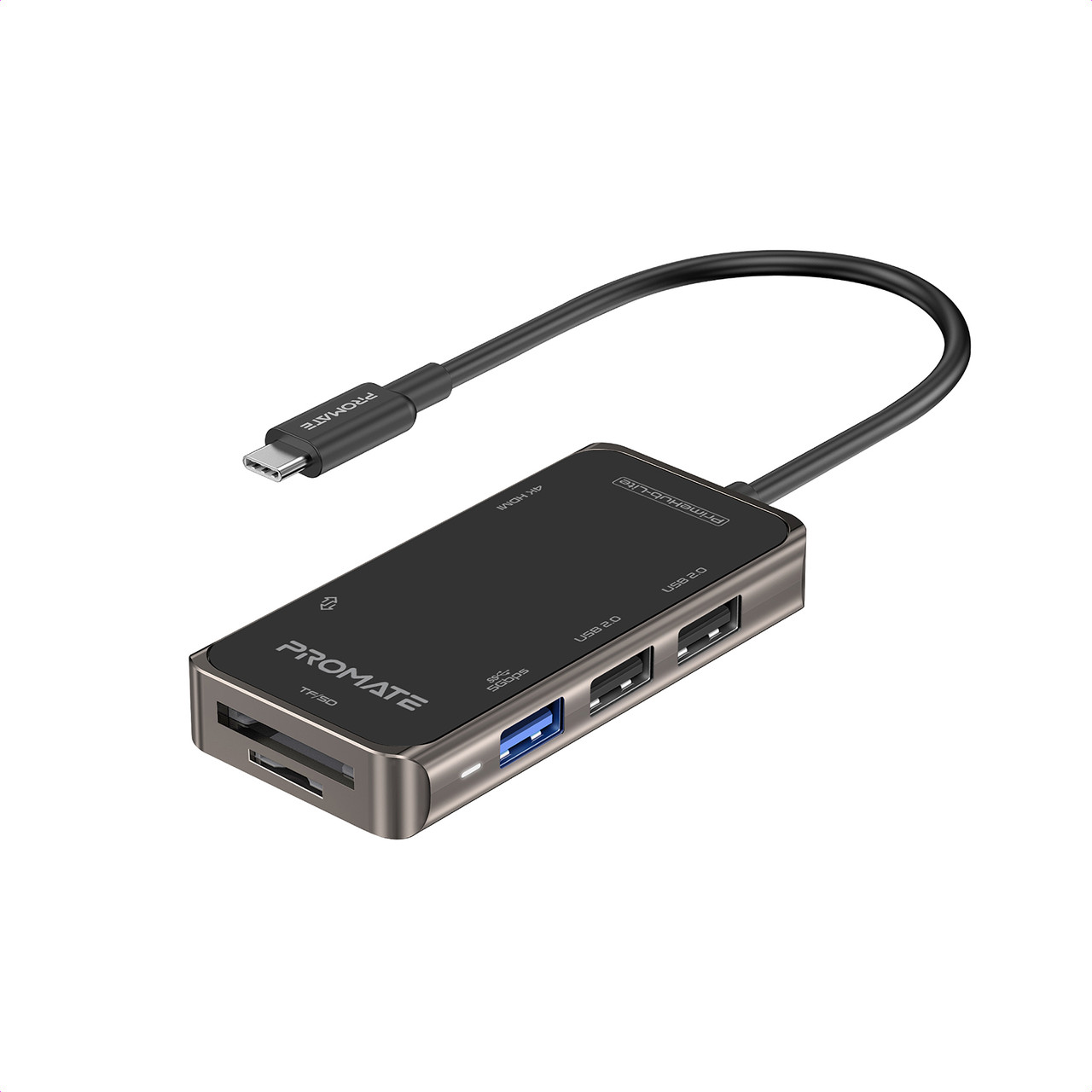 USB-C хаб 7-в-1 Promate PrimeHub-Lite HDMI/USB-C/USB 3.0/2xUSB 2.0/SD/MicroSD Grey (primehub-lite.grey)