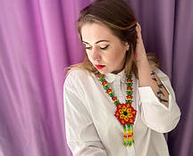 Кольє ручної роботи Жовто-червоний квіточок