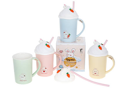Заварник порцеляновий із силіконовою кришкою і трубочкою "Sweet Taste" 400 мл 4 дизайни (рандом) 927-227, фото 1