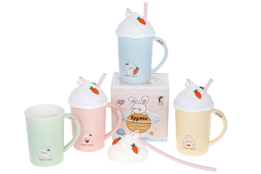 Заварник порцеляновий із силіконовою кришкою і трубочкою "Sweet Taste" 400 мл 4 дизайни (рандом) 927-227