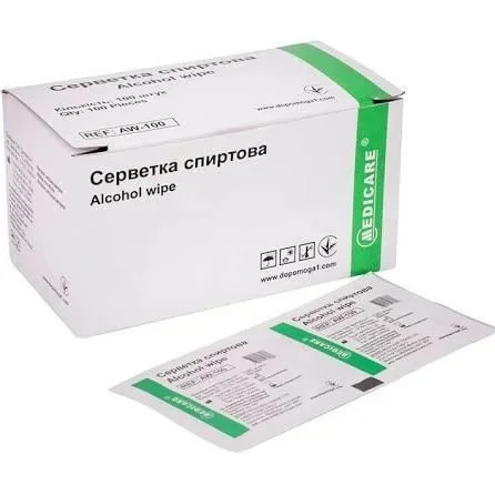 Серветки спиртові медичні Medicare, 100 штук, фото 1