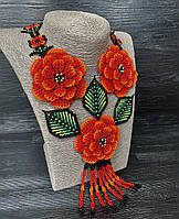 Кольє ручної роботи червоно-оранжеві троянди