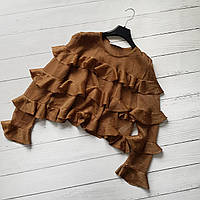 Блузка жіноча коричнева з рюшками Zara 1822/134/735