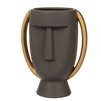 Керамічна ваза силует обличчя сіра із золотом 21 см.