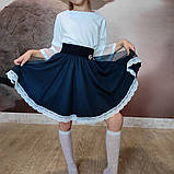 Спідниця шкільна, синя з білим мереживом, фото 5