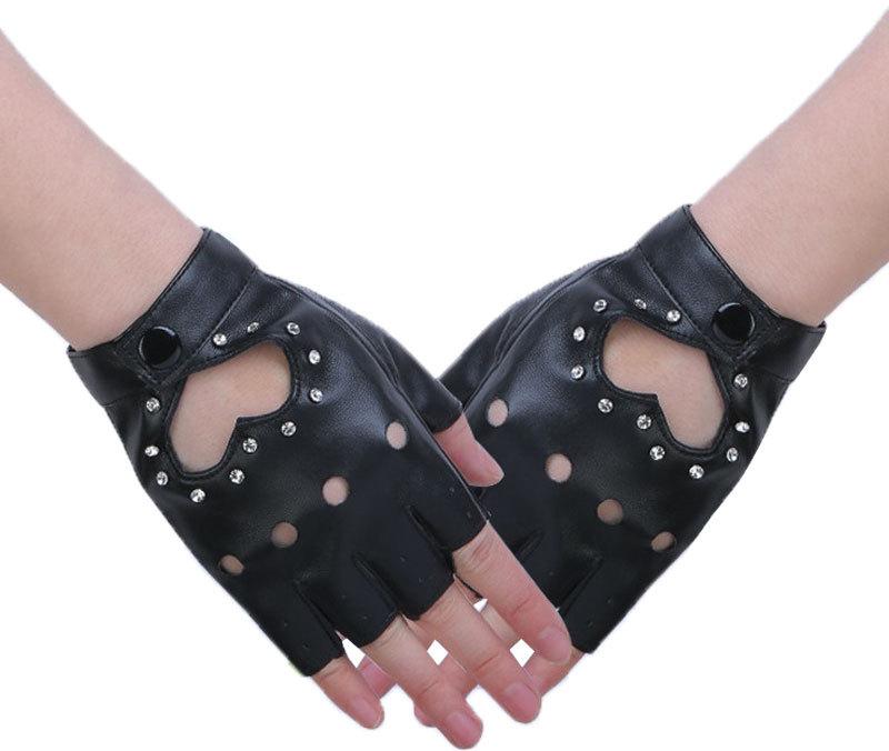 Рукавички безпалі шкіряні зі стразами GLOVES S чорний 04520, фото 1