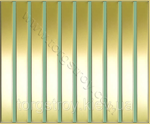 Речні алюмінієві дзеркальні стелі: рейка золото-дзеркало із зеленою вставкою, фото 1