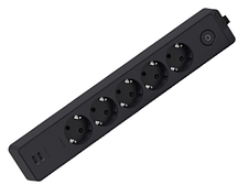 Подовжувач з вимикачем, 5 гнізд 2P+PE USB-2шт. чорний 3 метри