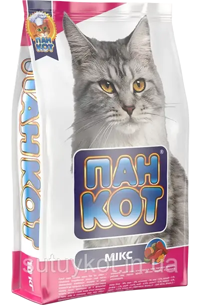 ПАН КОТ мікс сухий корм для котів (курка, риба, м'ясо), 10 кг, фото 1