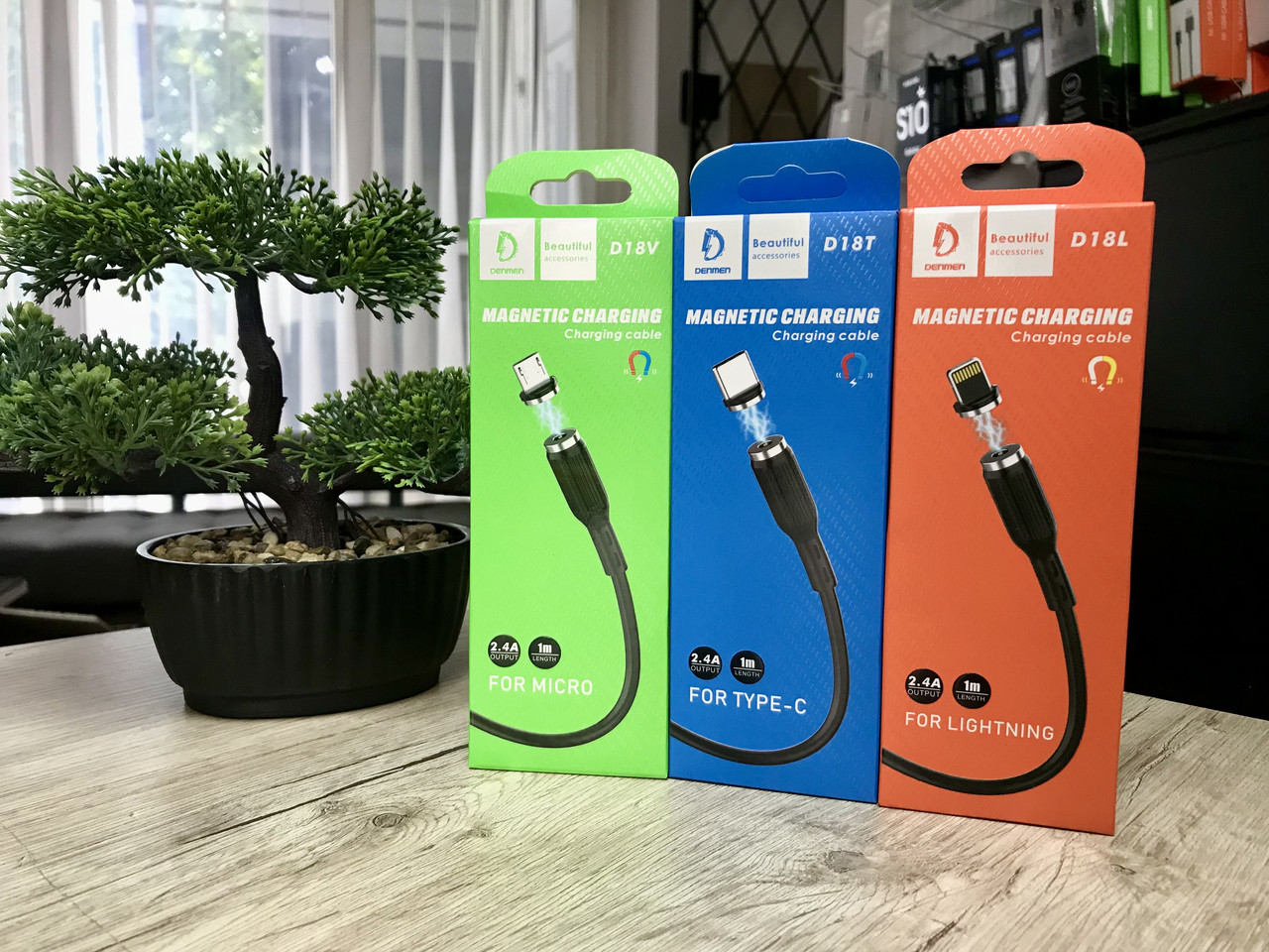 Кабель магнітний Denmen D18V USB на вибір Micro USB, Type C або Lightning 2.4A