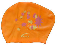 Плавательная шапочка для длинных волос (цвет оранжевый, рисунок звёздочки)