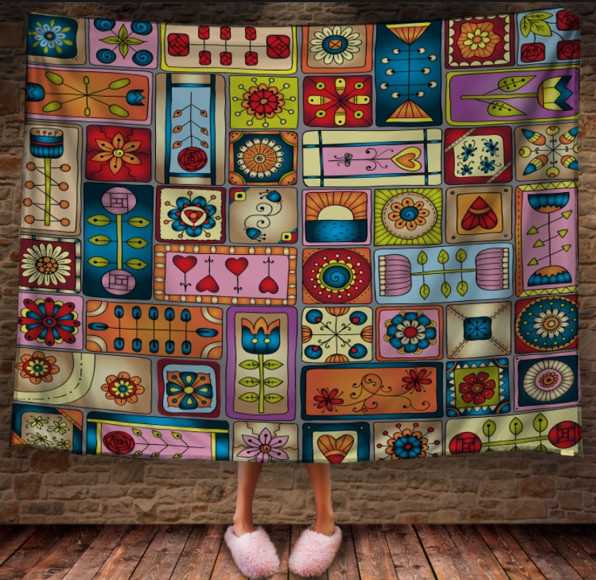 Плед з 3D принтом на тему: Печворк. Patchwork color