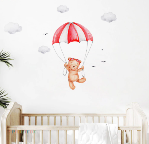 Вінілові наклейки на стіну Ведмедик на парашуті (лист 40 х 60 см) Б438-6