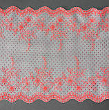 Ажурне мереживо, вишивка на сітці: нитка червоного кольору, білого кольору сітка в горох, ширина 23 см, фото 4