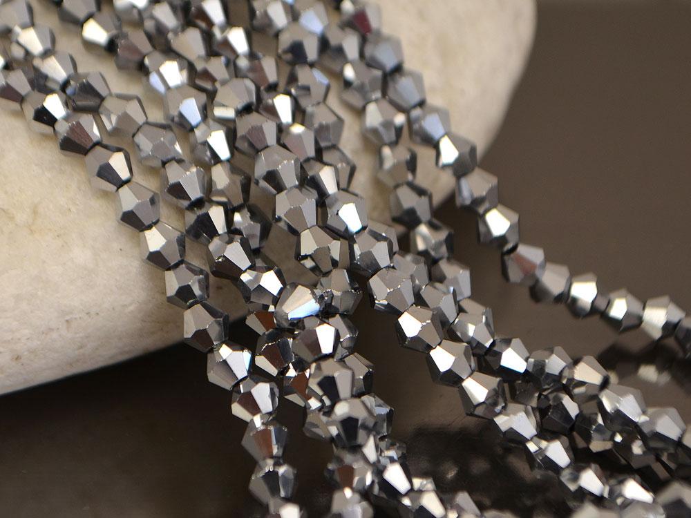 Біконуси кришталеві 4 мм, срібло нитка, фото 1