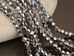 Біконуси кришталеві 4 мм, срібло нитка