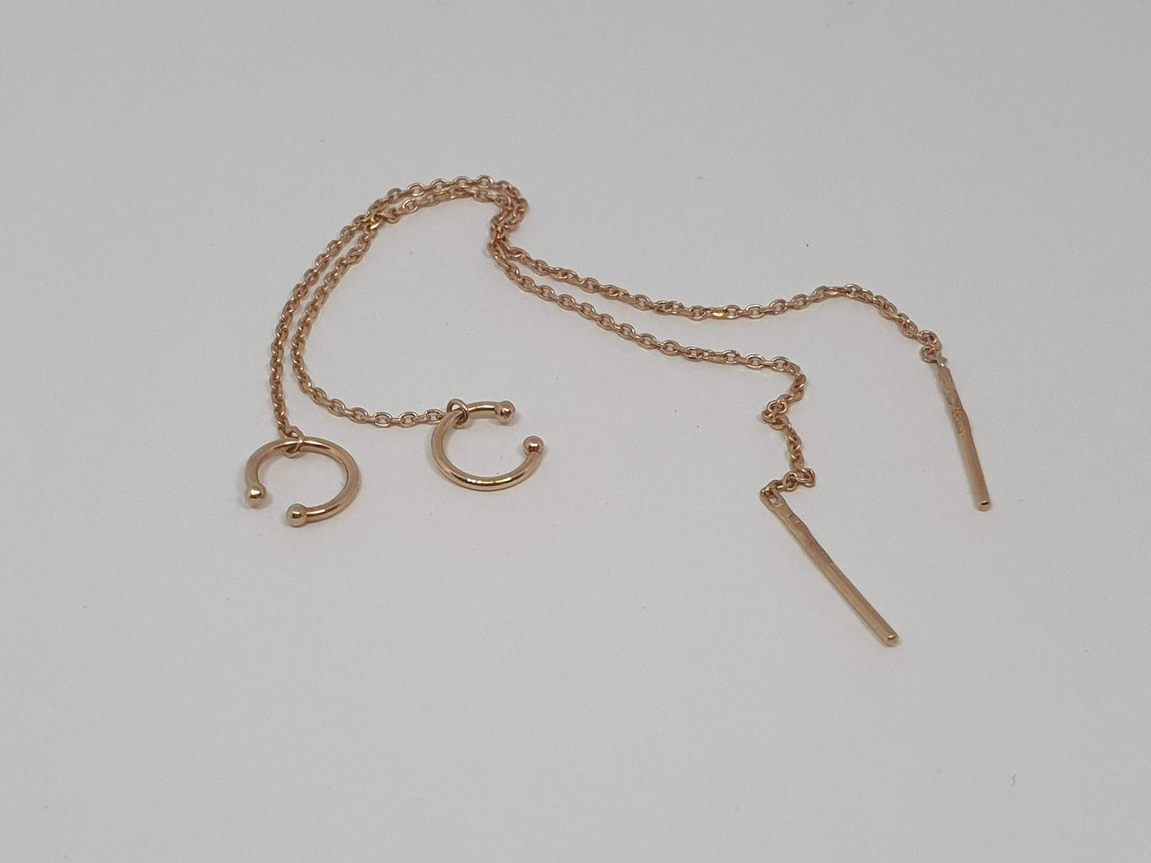 Золоті сережки-протягання з каффою на хелікс. 580114, фото 1